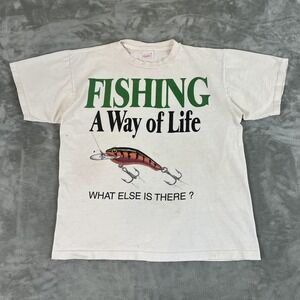 Vintage Alore Fishing A Way Of Life Shirt Mens Large White Graphic 90s